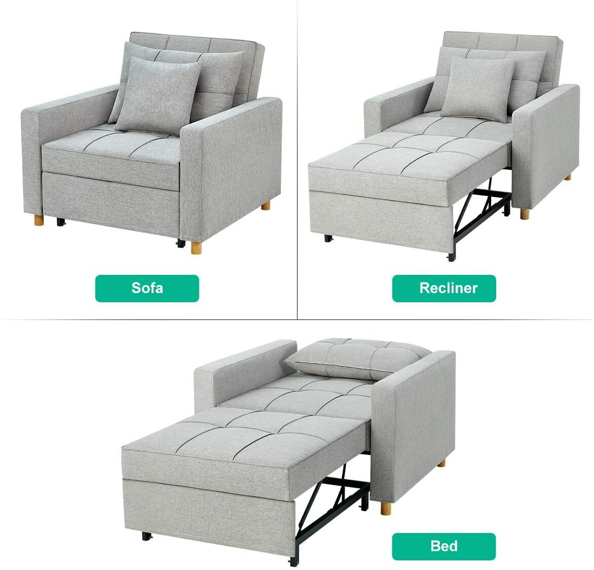 Esright Convertible Sofa Bed 3-in-1 Arm Chair Folding Recliner Sleeper 5 Color