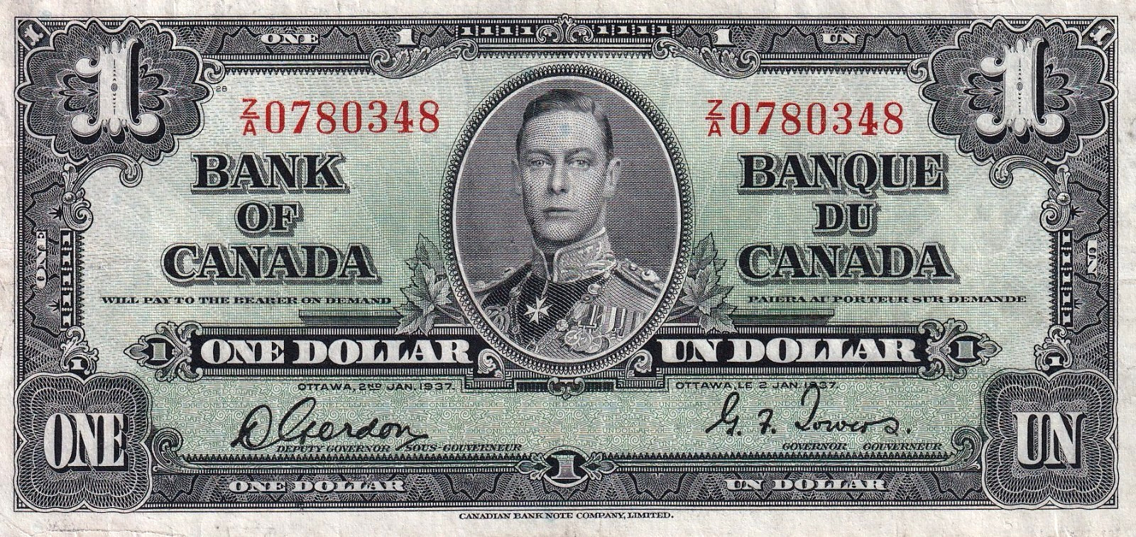 Canada $1 1937 Pick# 58d