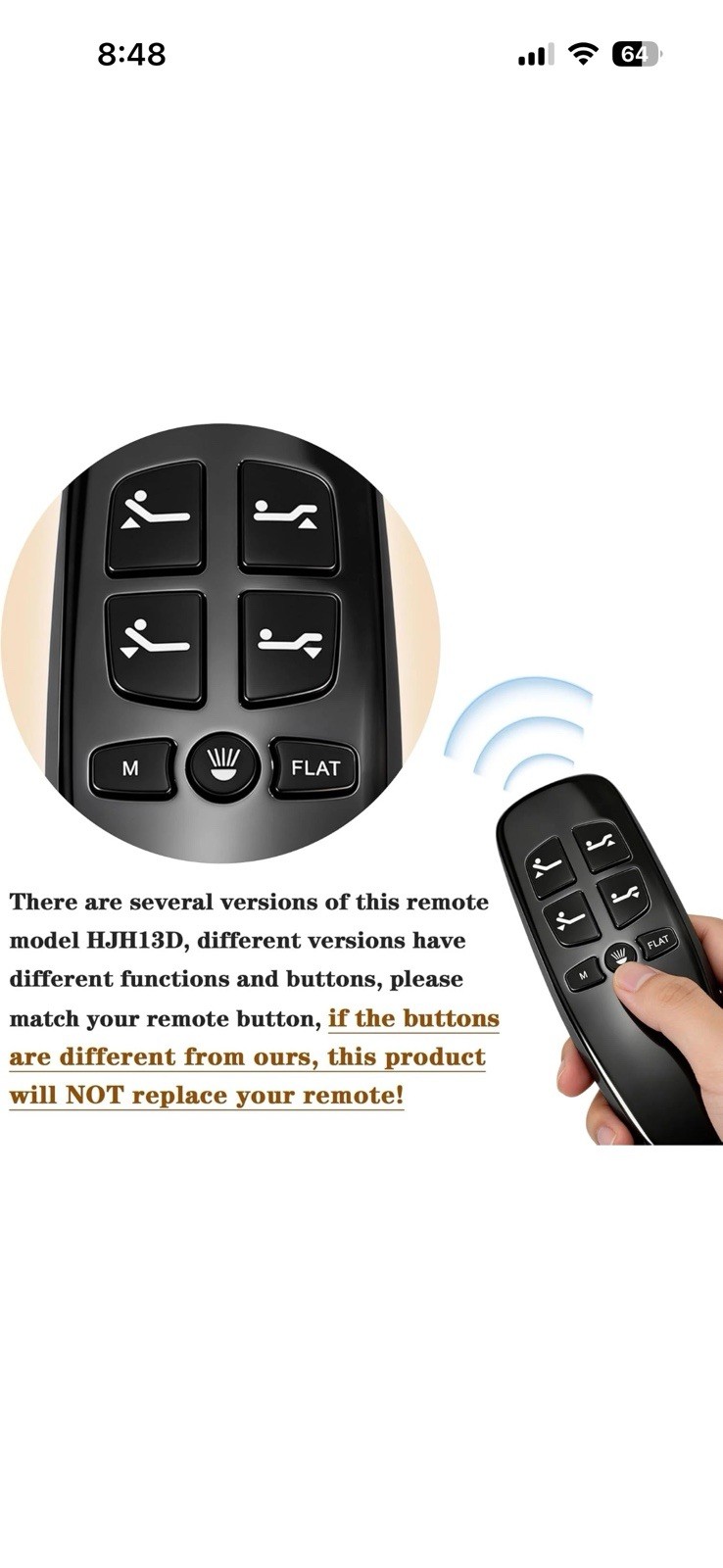 Adjustable Bed Richmat HJH13D Remote Control Replacement