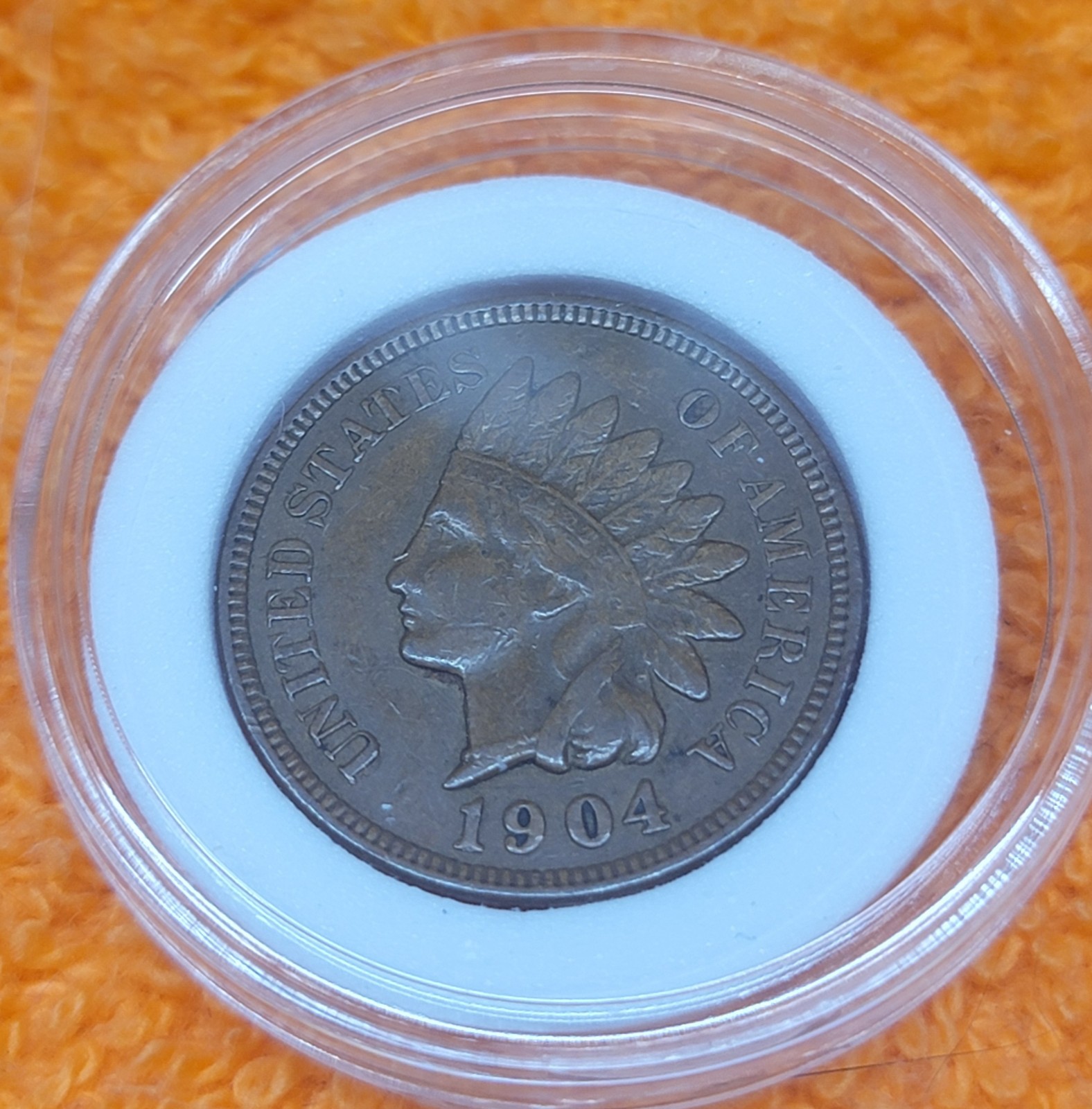 1904 Indian Head Cent Penny, Good Detail, Original Brown, Protective Capsule