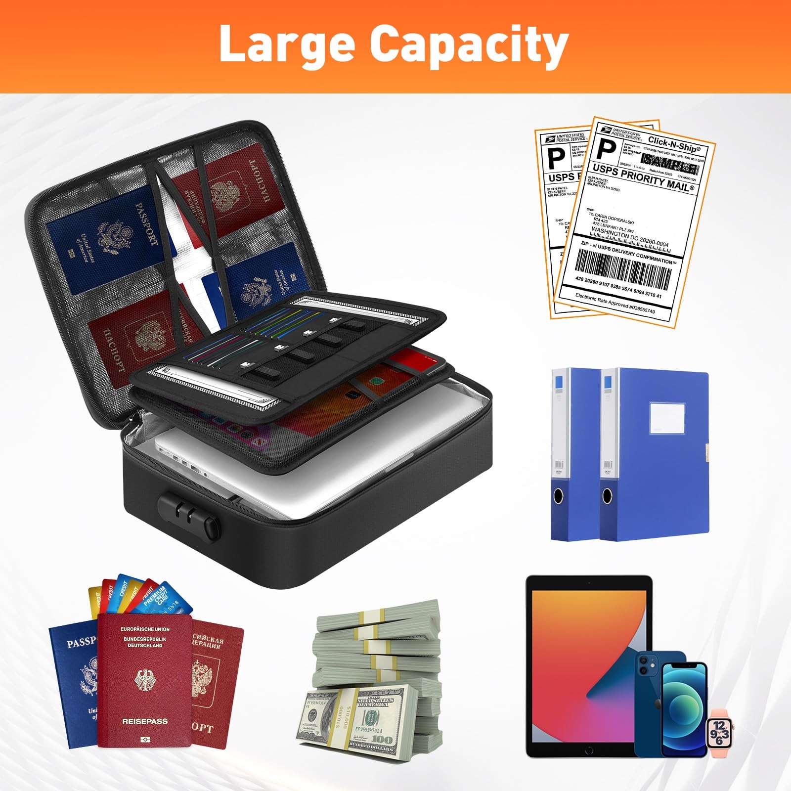 5200°F Fireproof Document Bag with Lock - Heat-Insulated Fireproof Document B...