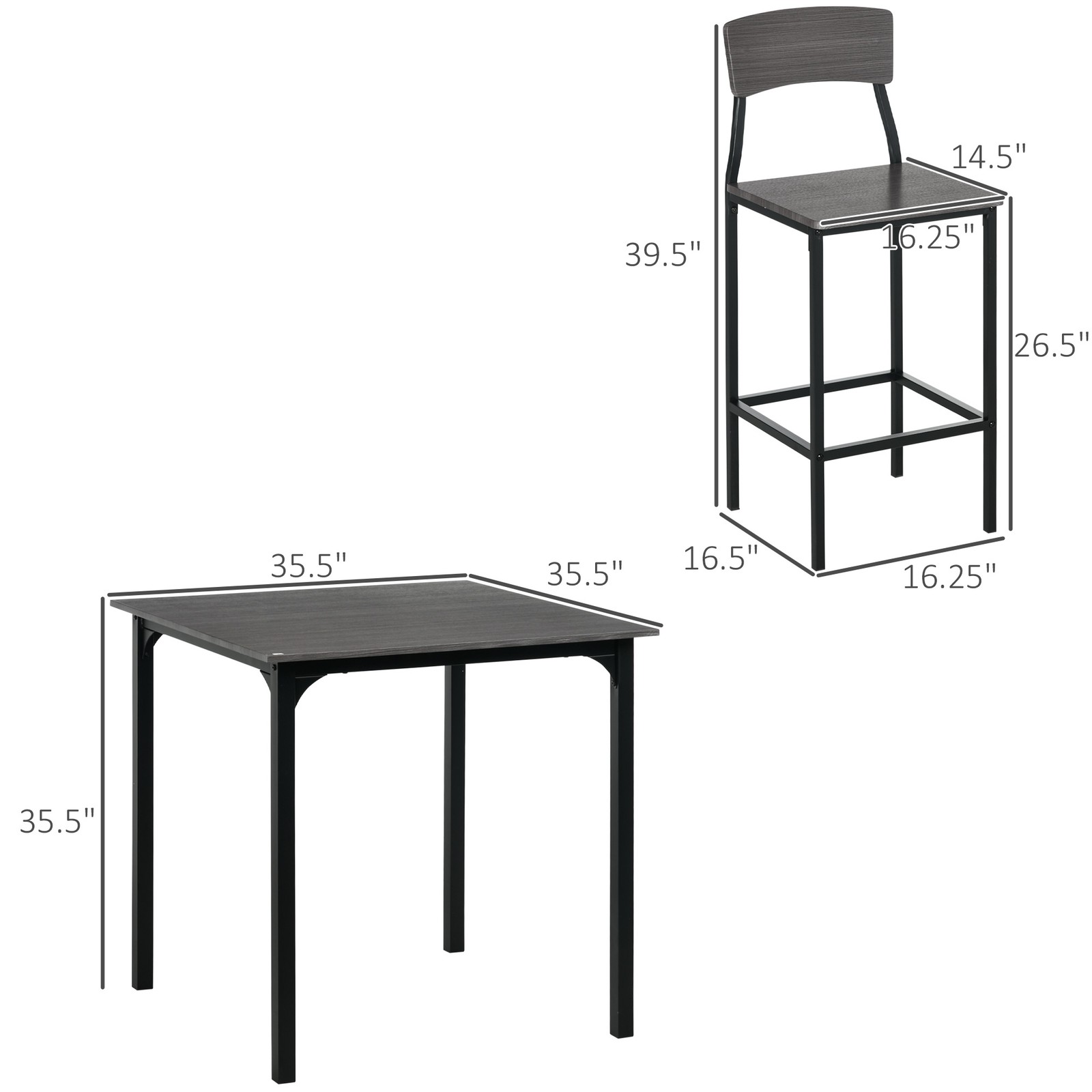 5-Piece Counter Height Bar Table with Space-Saving Design, Square Kitchen Table