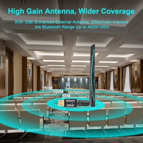 Long Range Bluetooth 5.4 USB Adapter for PC Windows 7-11, 150m, Black