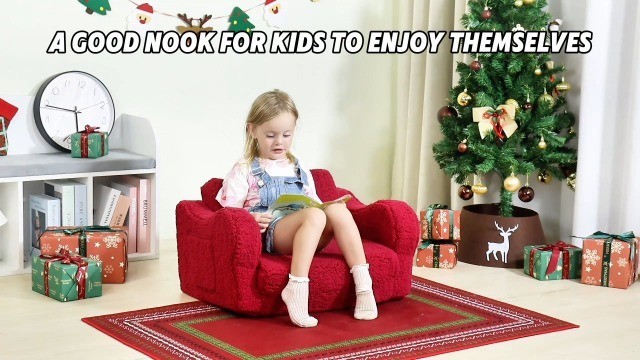Cozy Kids 2-in-1 Flip-Out Foam Sofa Lounge Chair with Soft Sherpa Cover - Dark B