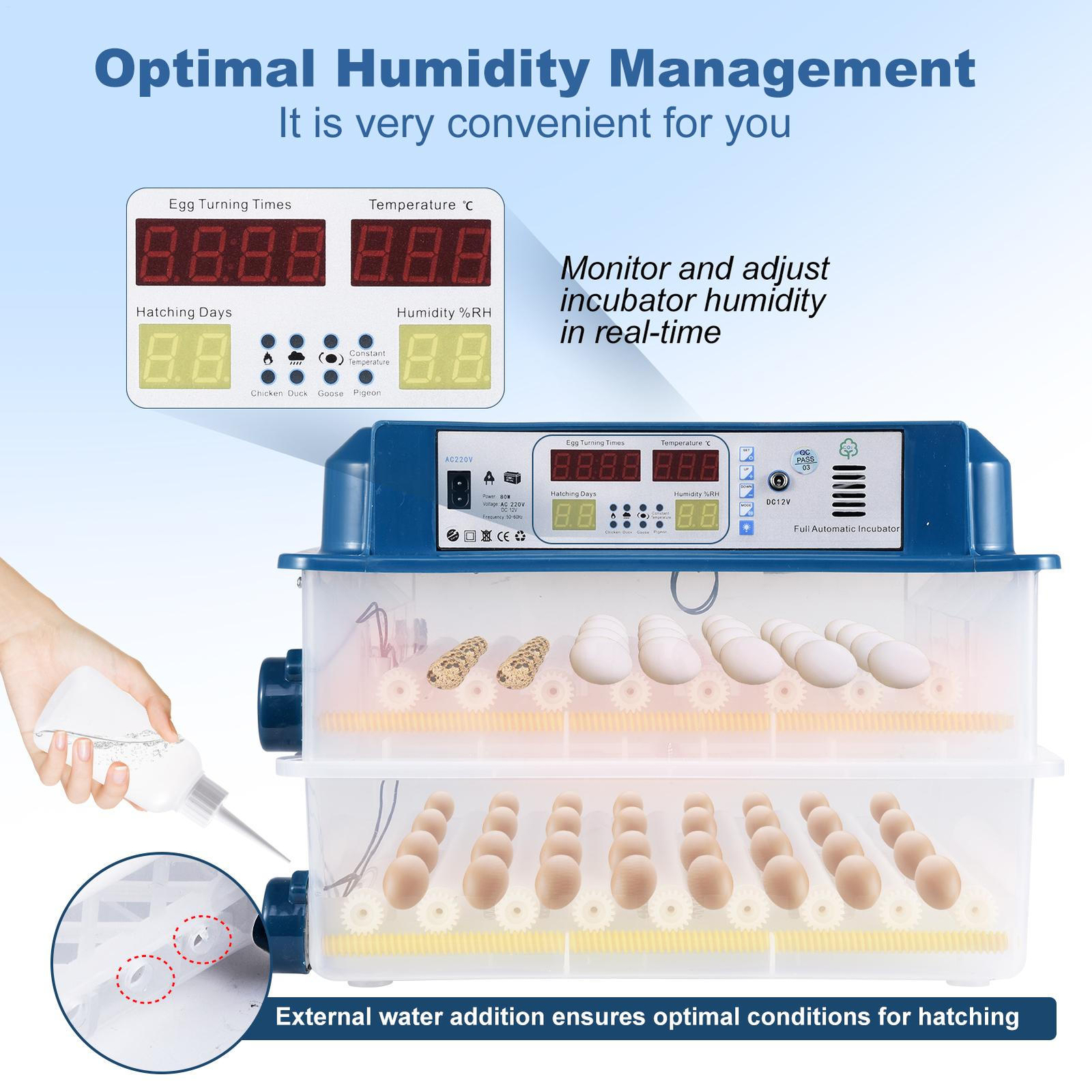 Automatic 120 Eggs Incubator Temperature Control Digital Chicken Egg Hatcher--
