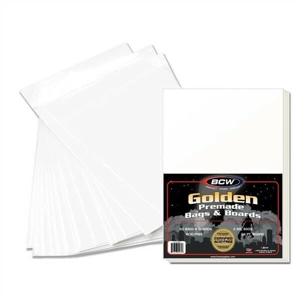 Pack of 50 BCW Premade Golden Age Comic Book Archival Poly Bags + Backer Boards