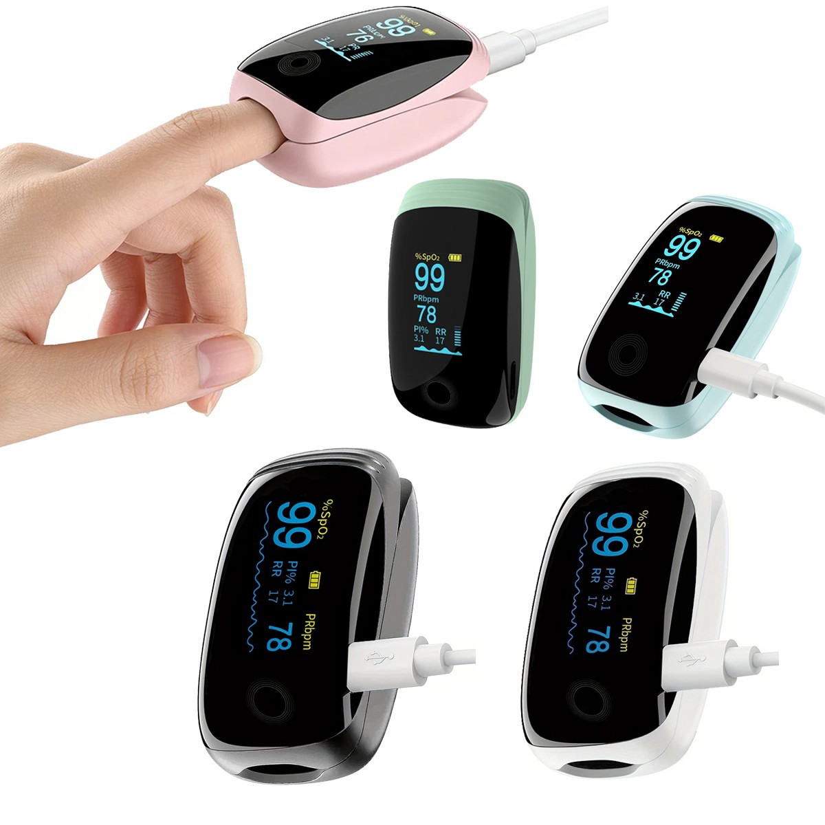 Rechargeable Fingertip Pulse Oximeter SpO2 Pulse Rate Oxygen Monitor Universal