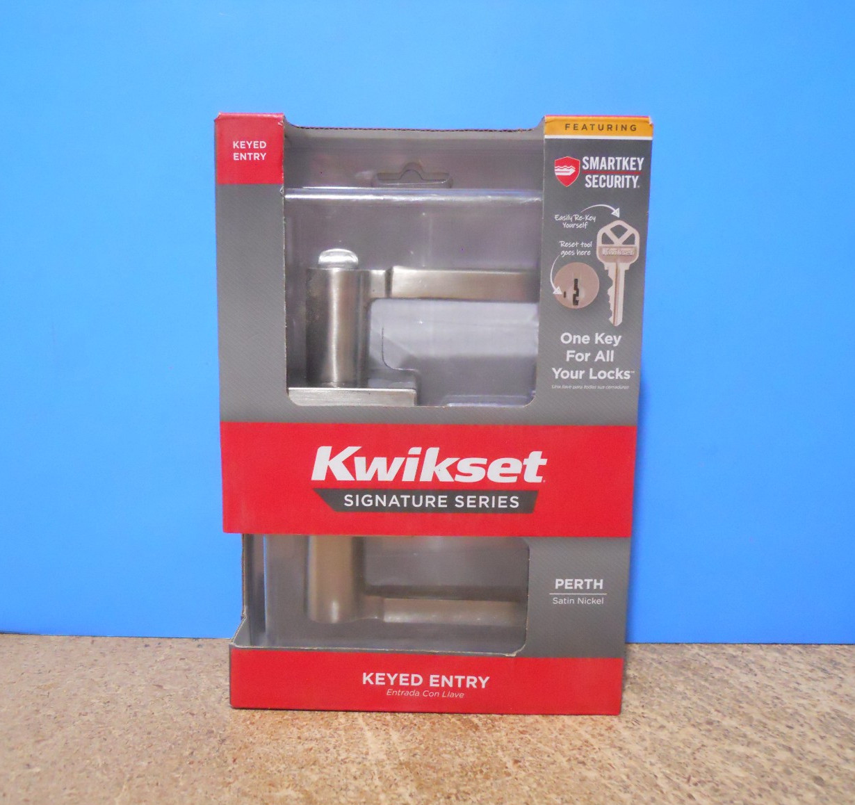 Kwikset Signature Smartkey Perth Keyed Entry Door Handle Lock Satin Nickel