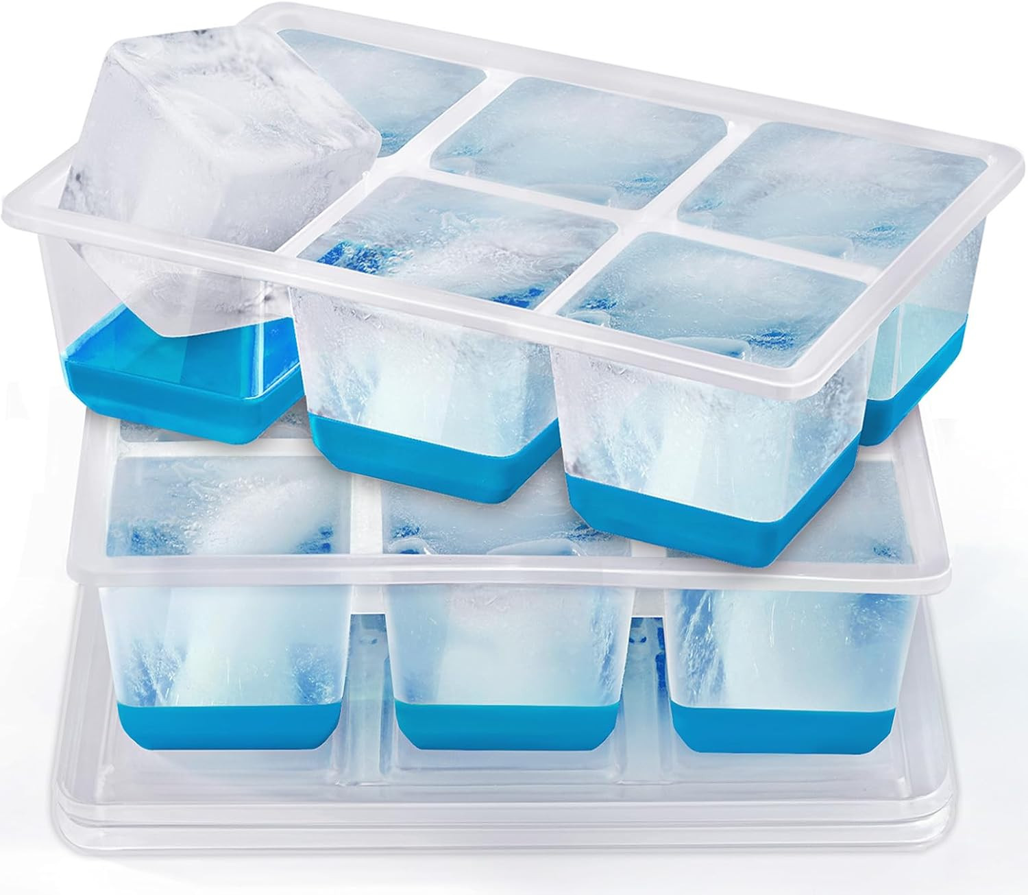 Ice Cube Trays 2 Pack, Large Silicone Ice Cube Molds with Leak-Proof Lid, TP...