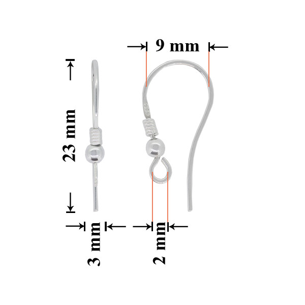 Sterling Silver Earring Fish Hooks with Open Jump Ring 23x9mm