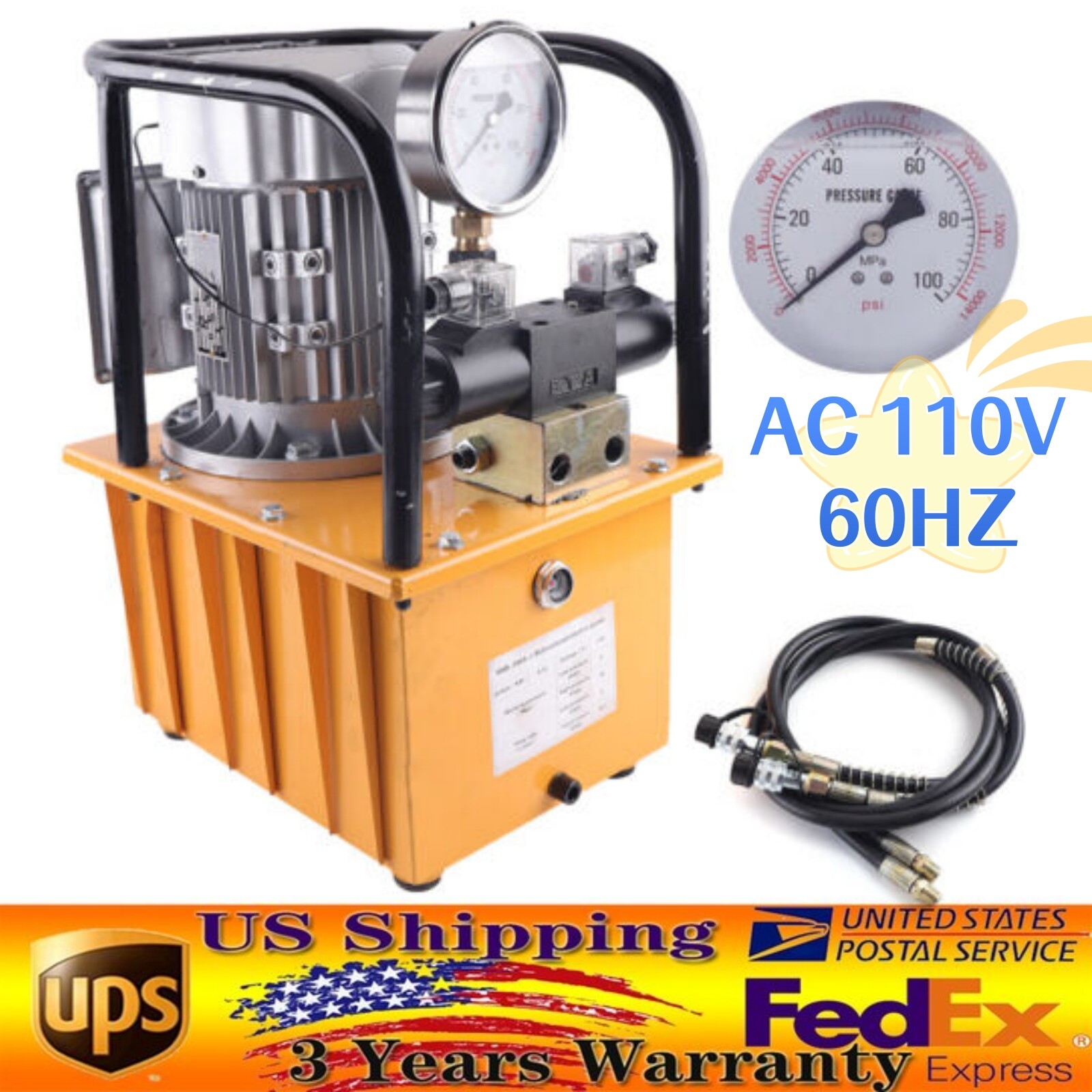 7L Electric Driven Hydraulic Pump Solenoid Valve 10000PSI Double-Acting 750W