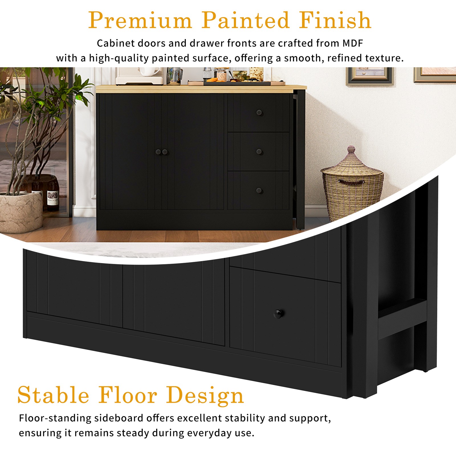 89.7''Wooden Sideboard with Extendable Table,Multifunctional Storage Cabinet*