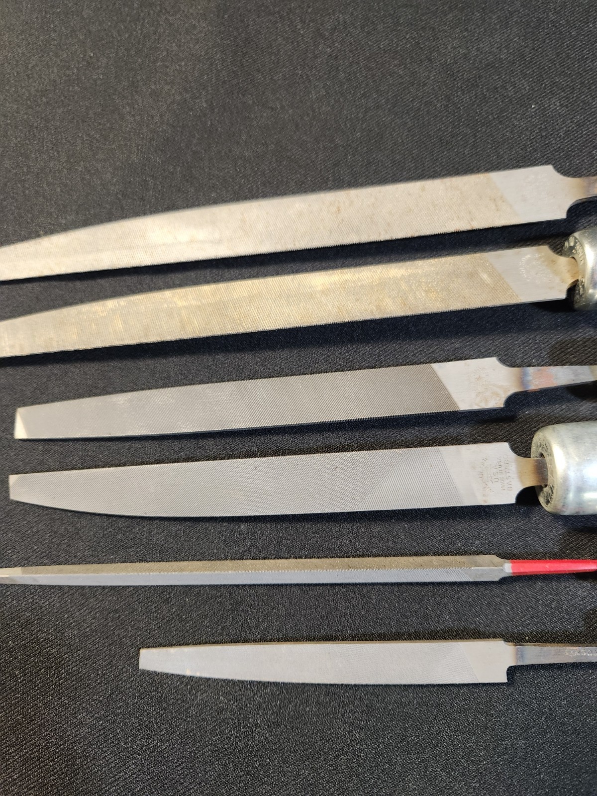 6-Assorted Nicholson Files, Knife, Flat & Simons Triangular, w/ SKROO-ZON Handle