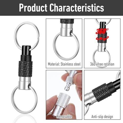 2 Pack Quick Release Heavy Duty Metal Keychain Black