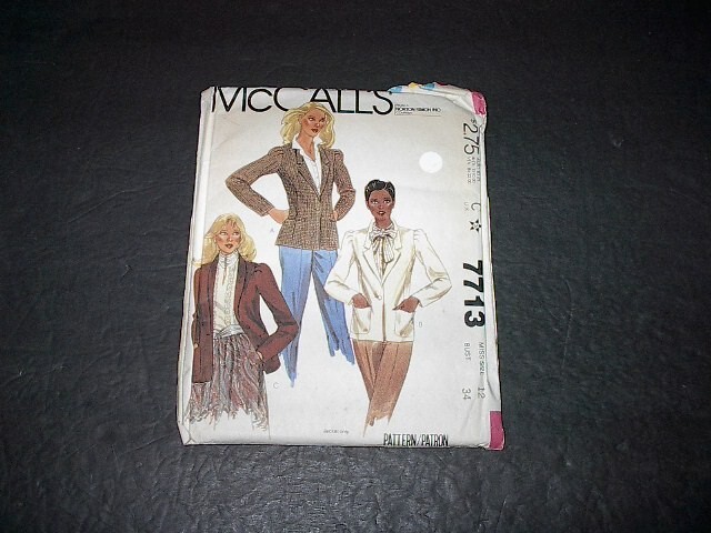 McCall's Pattern 7713 Misses' Lined Buttoned Jacket in Three Styles  12  Uncut