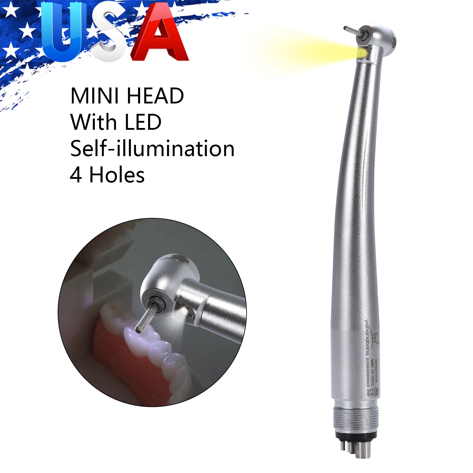 LED Dental High Fast Speed Handpiece Pediatric Push Button Mini Small Head 4HOLE