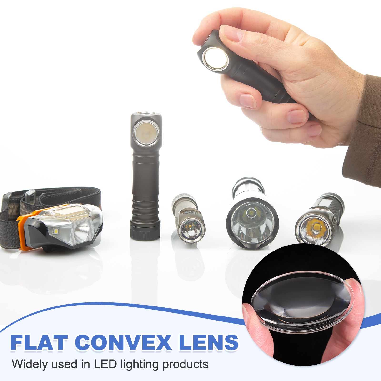 6Pcs Diameter 18mm Flat Convex Lens, Height 6.5mm Acrylic Optical Lens