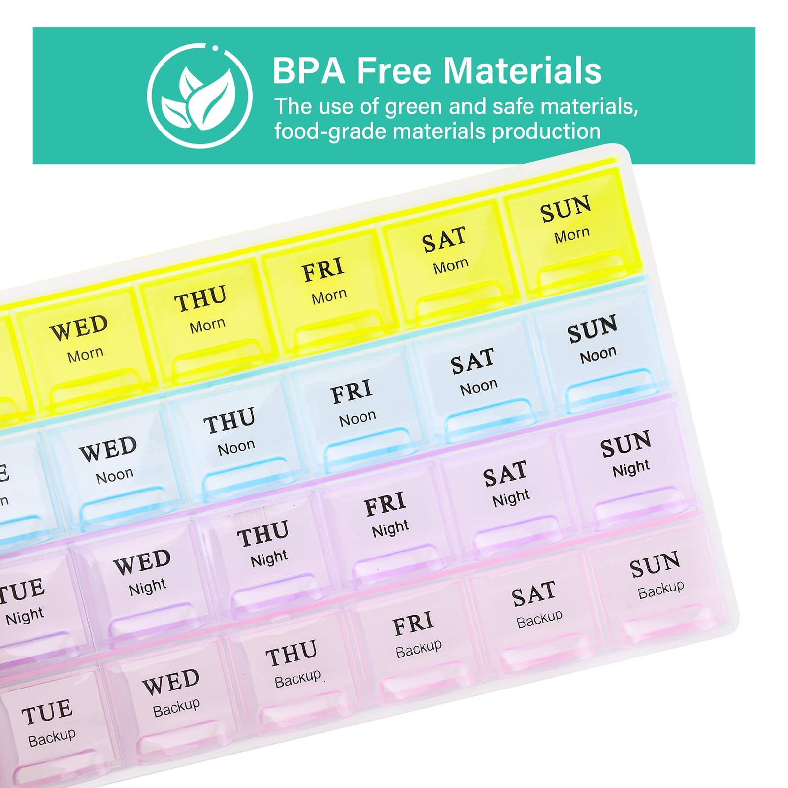 7-day weekly pill organizer, pillbox for 4 daily uses