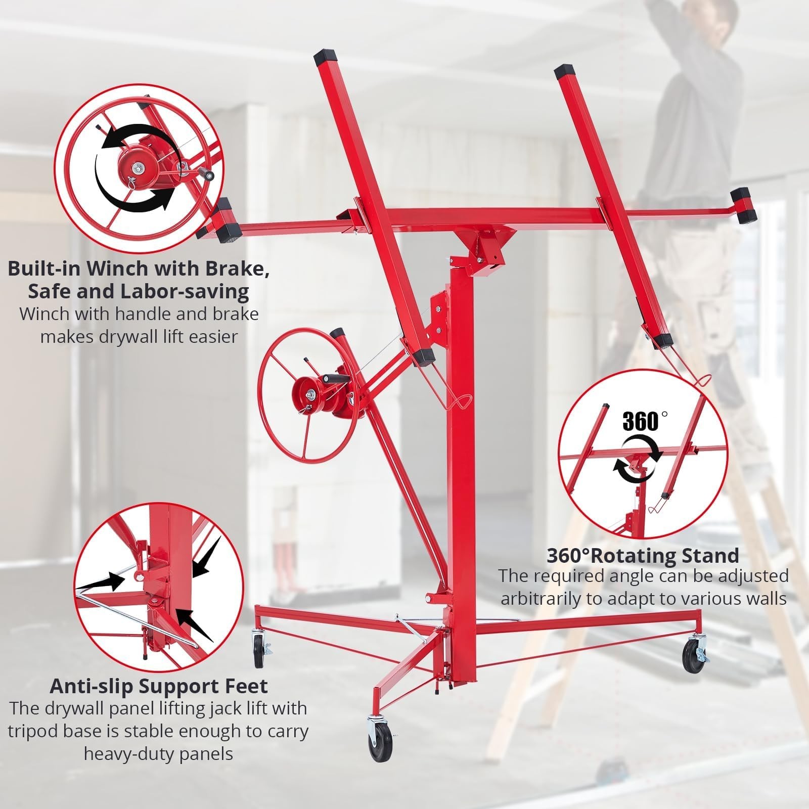 Drywall Lift 6FT, Drywall Jack Lift for Ceiling, 360° Adjustable Drywall Panel 1