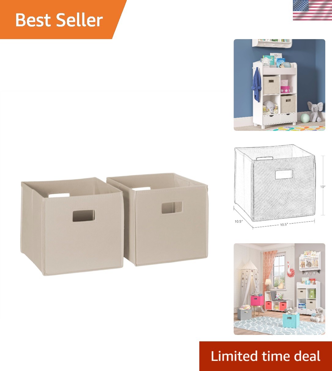 Folding Storage Bins with Handles Taupe Cube Storage Organizer for Closet, Be...