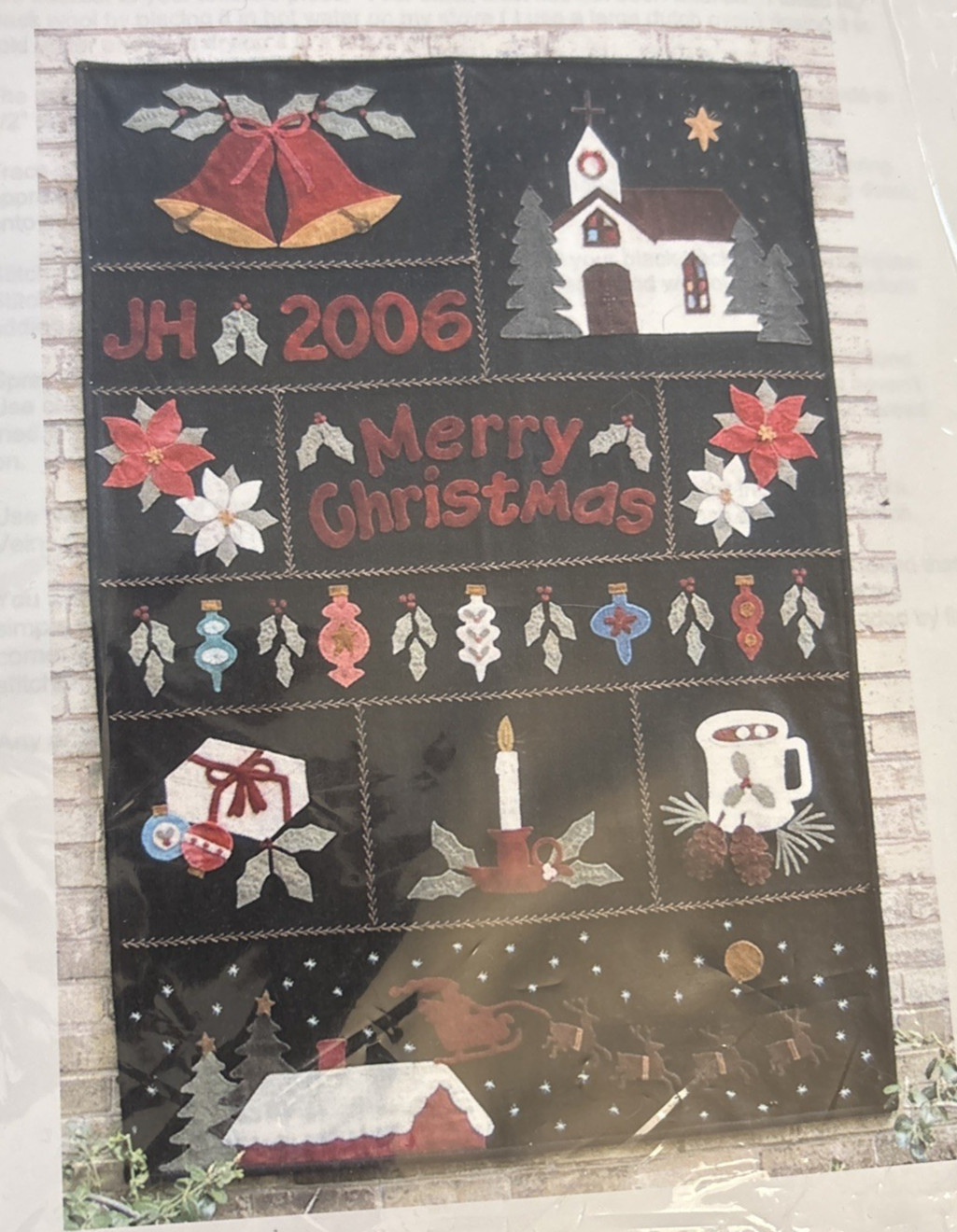 Vtg Rare J J Stitches MERRY CHRISTMAS Applique Quilt Pattern only
