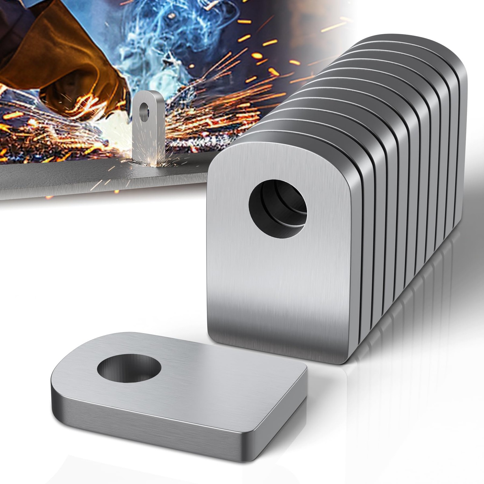 12 PCS Weld On Tabs Holes Steel Gussets Mounts 1x1.5 Inch Square 0.2 Inch
