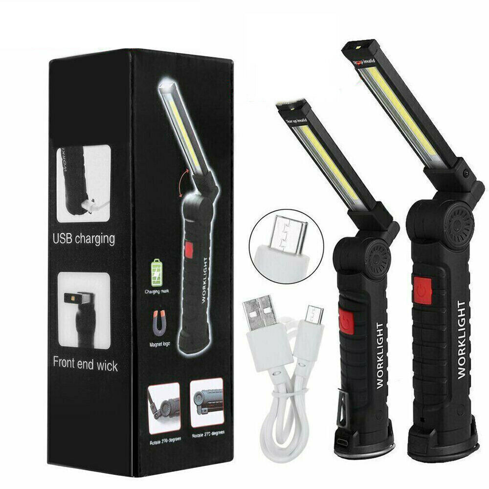Rechargeable COB LED RED Work Light Lamp Flashlight Folding Torch