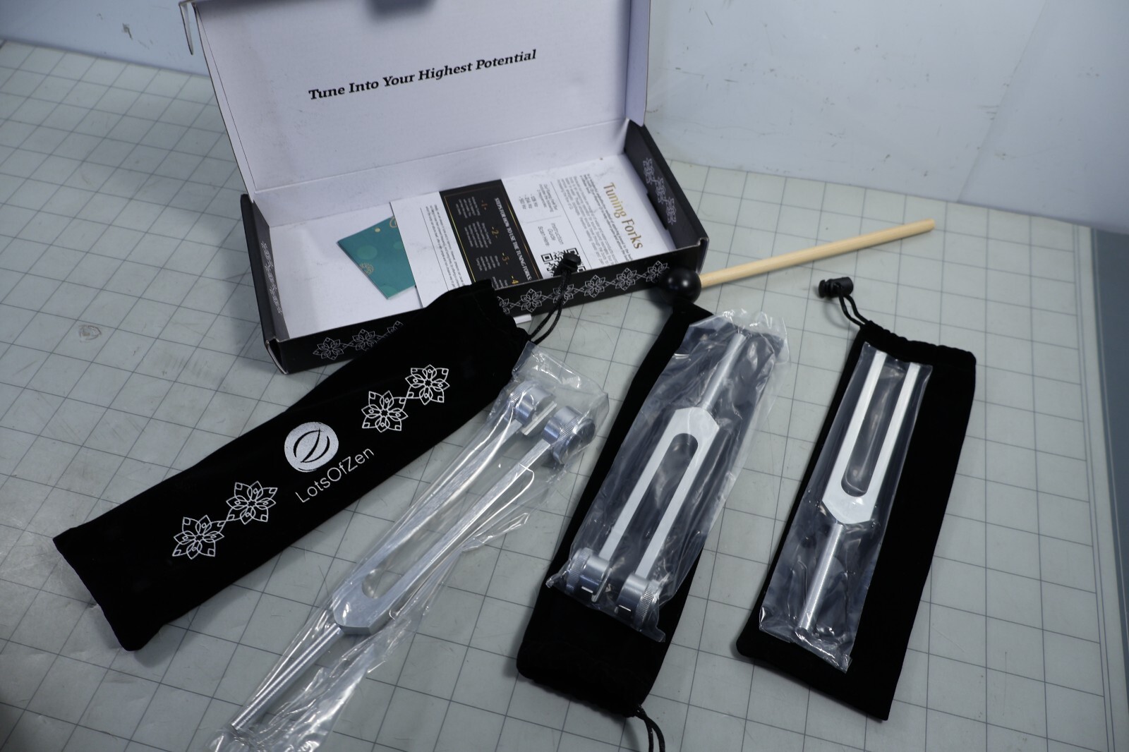 Tuning Fork Set w/ 128Hz 256Hz 512Hz Forks and Mallet for Sound Healing NEW