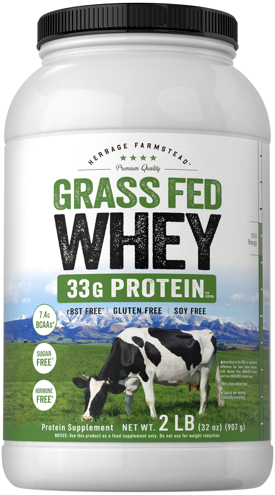 Grass Fed Whey Protein Powder | 2lb | Unflavored | by Herbage Farmstead