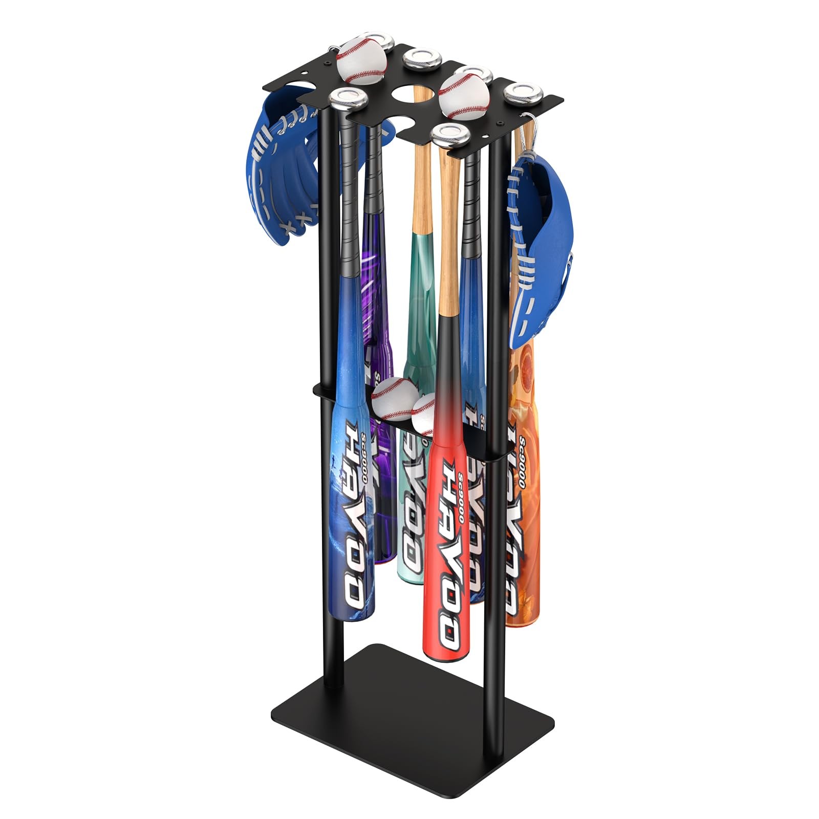 QBA Baseball Bat Holder Stand, Free Standing Bat Rack Holds Up to 8 Bats, 5 B...