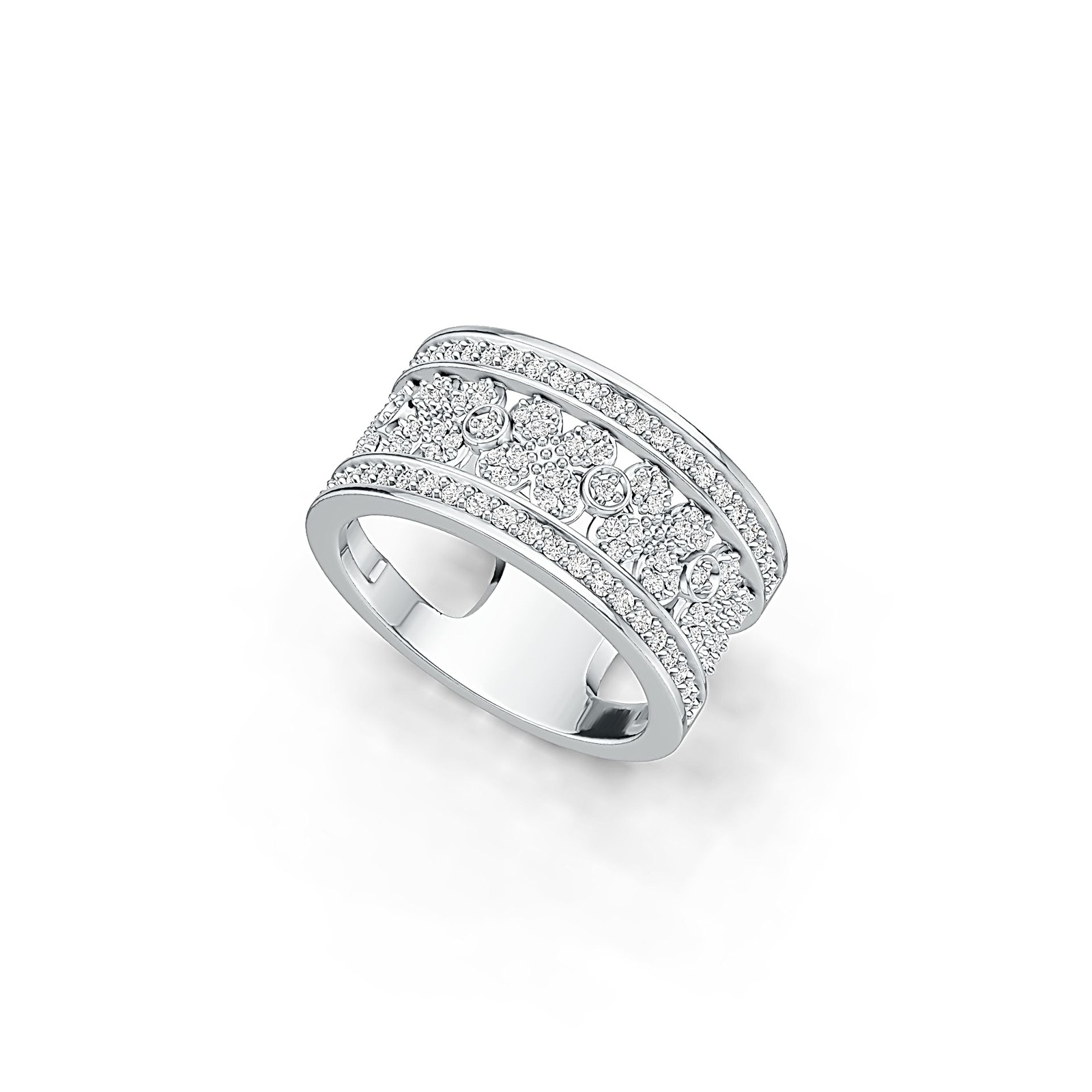 Sterling Silver Ring Multi-Row with White Topaz or Moissanite