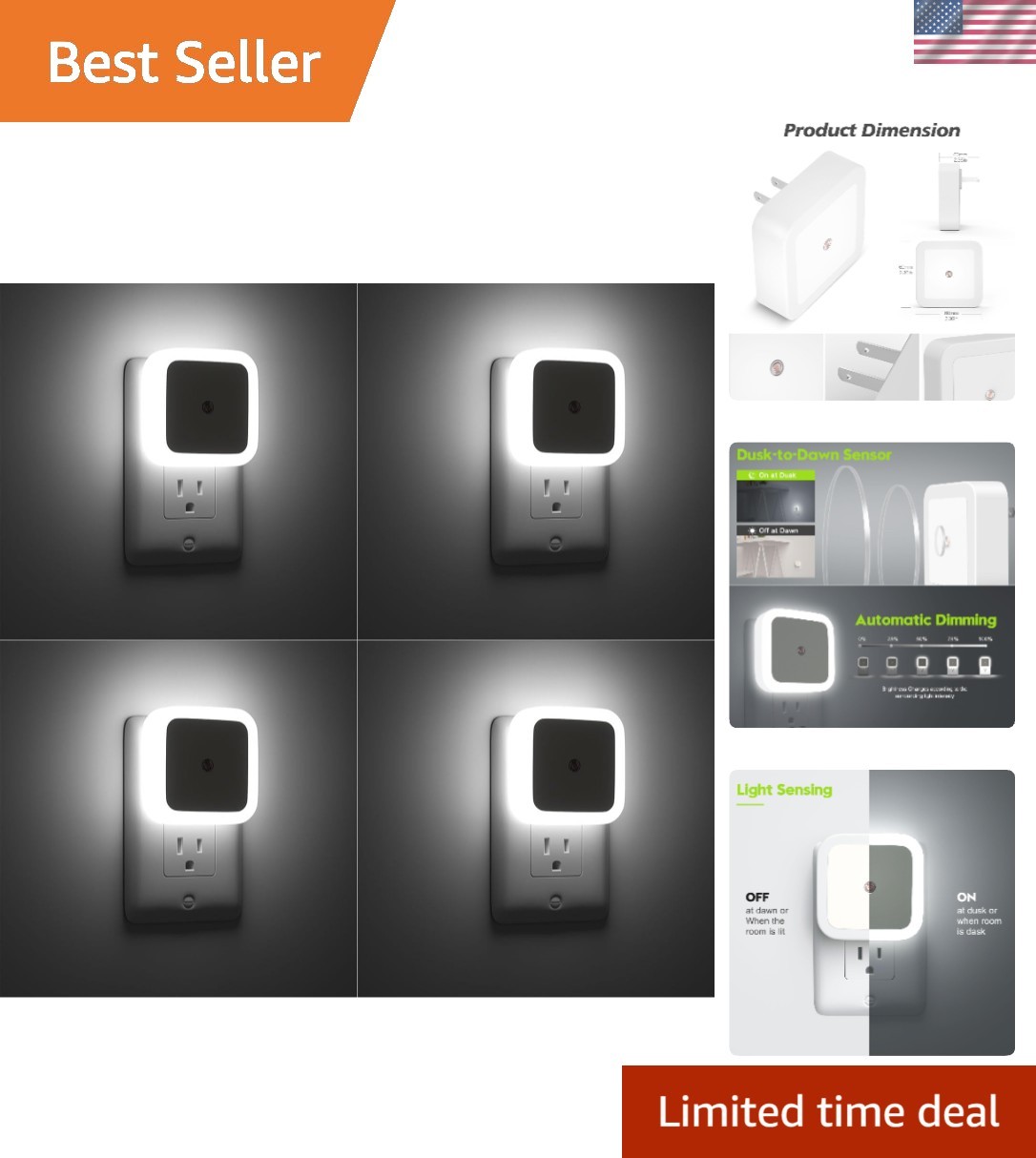 Elegant 4 Pack Automatic Plug-in Night Lights - Safety and Style Combined