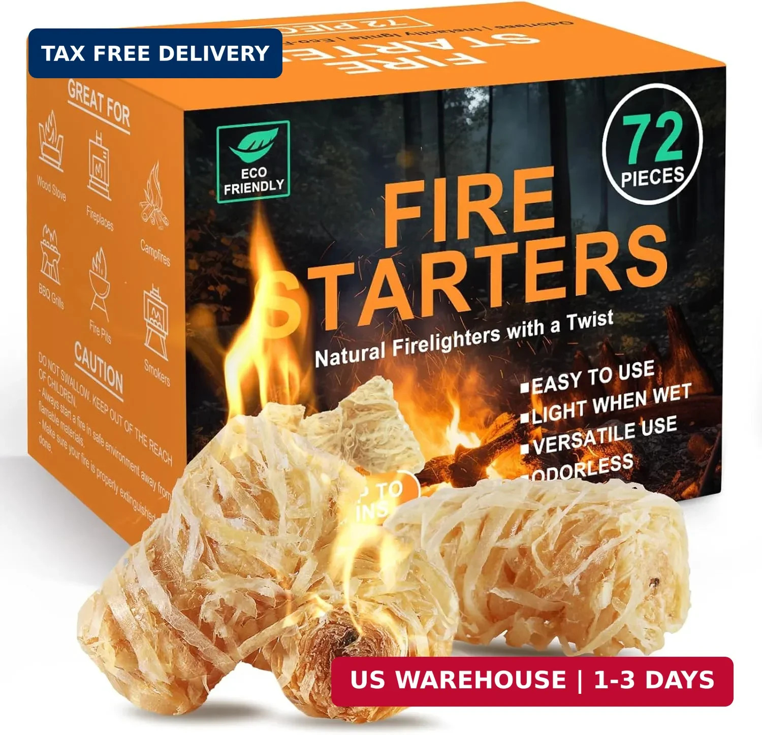 Realcook Natural Fire Starter for Campfires: All Weather Firestarters - Odorless