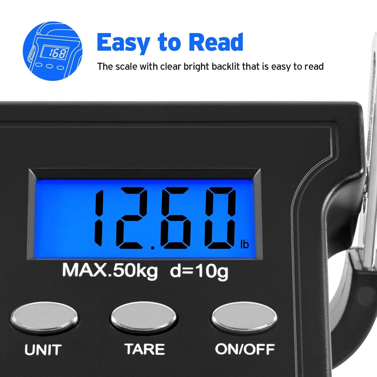 Digital Hanging Hook Scale - Maximum 110lb Capacity with LCD Display & Batteries
