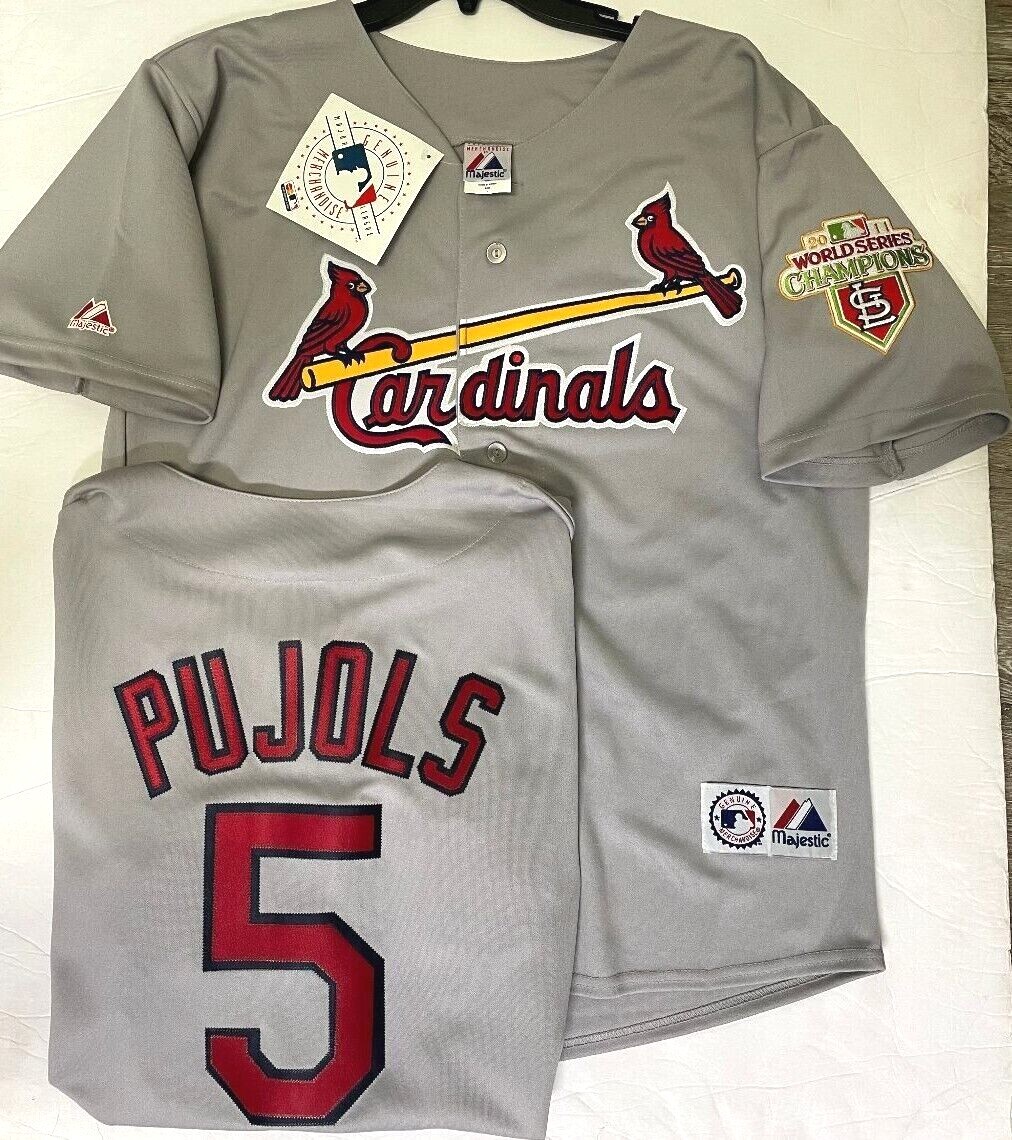 ALBERT PUJOLS ST. LOUIS CARDINALS GREY JERSEY NEW MAJESTIC 2011 WORLD SERIES