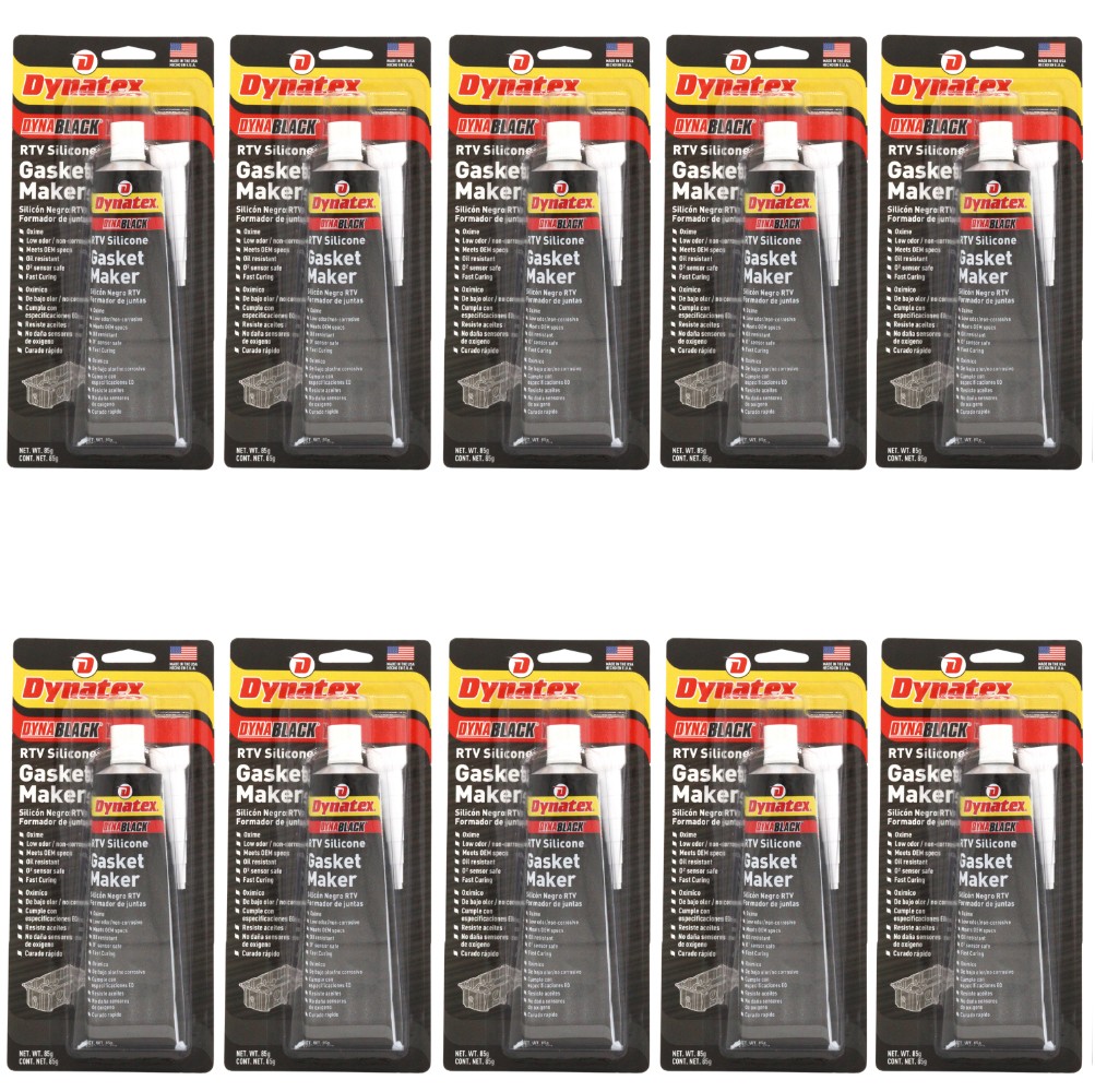 Dynatex DynaBlack RTV Silicone Gasket Maker, 85g Tube Made in USA (10-Pack)