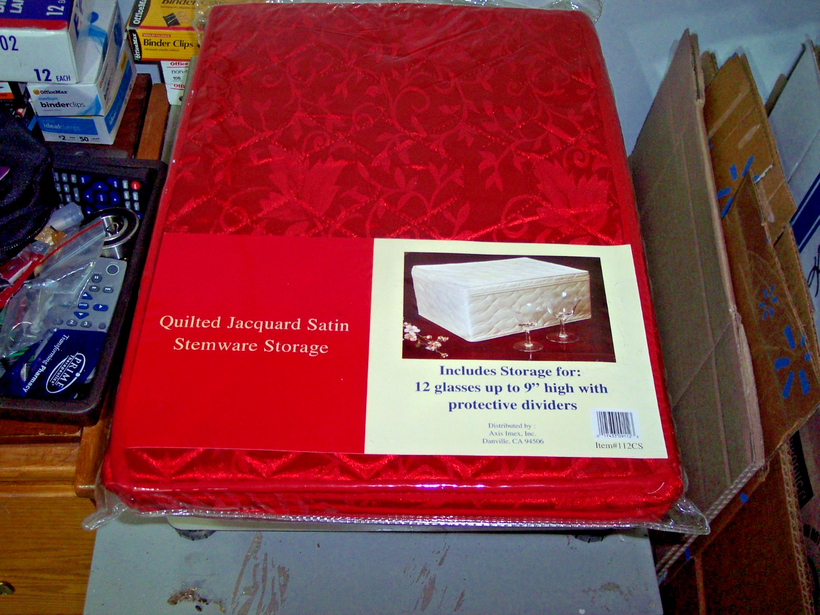 Quilted Jacquard Satin Storage  12 Glasses Up To 9" High W/ Protective Dividers
