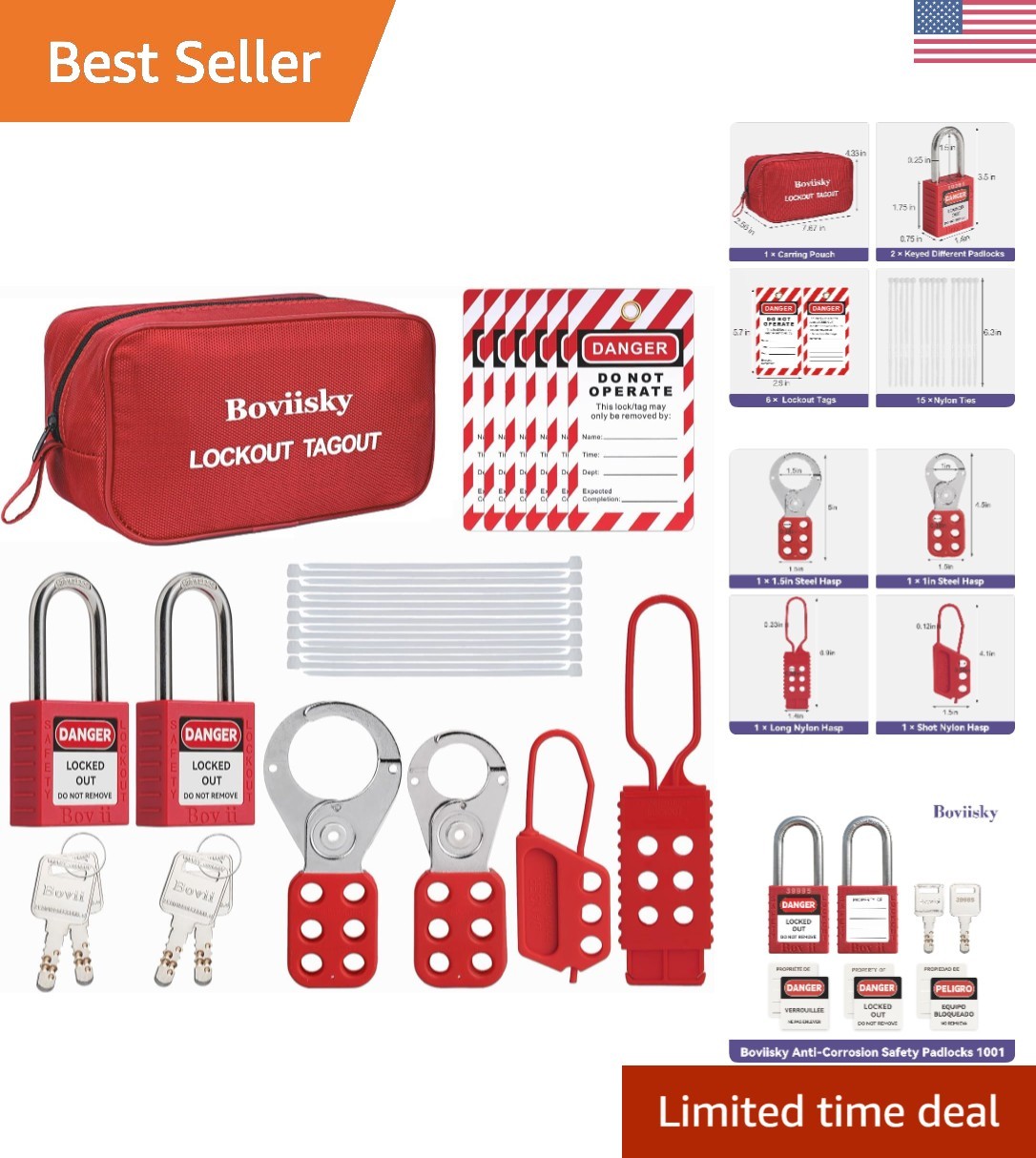 Lockout Tagout Kit with Red Safety Padlocks - Effective Energy Control