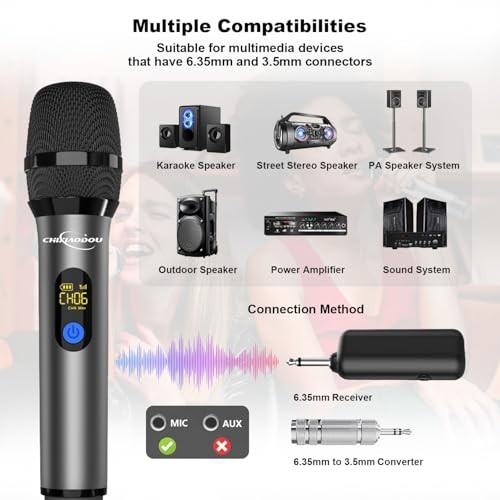 Wireless Microphone, Professional UHF Metal Dual Handheld Cordless Dynamic