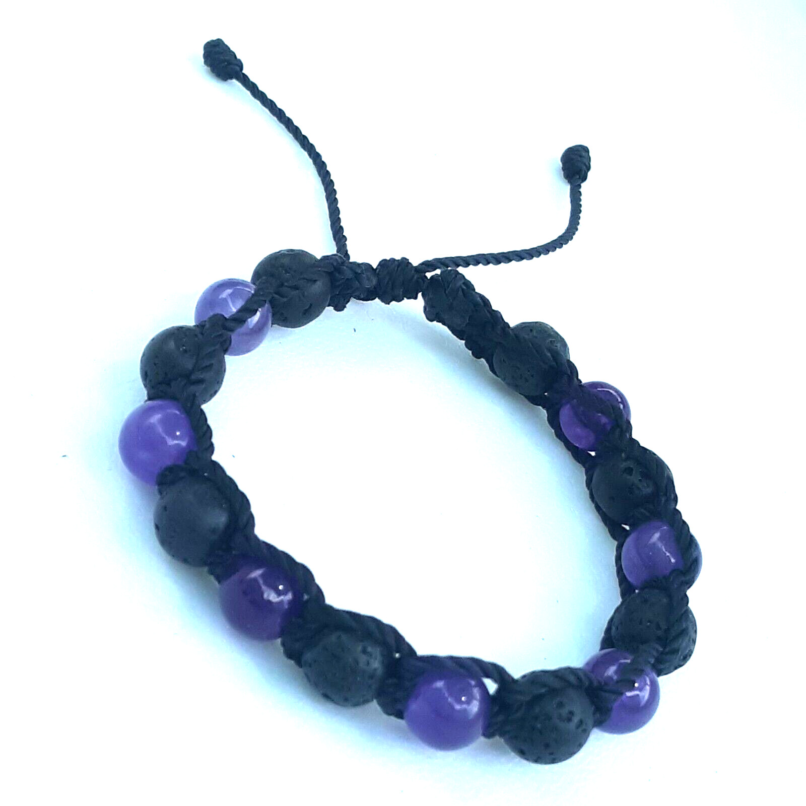 Protection Bracelets 7 Amethyst and 8 Lava Beads in Black string