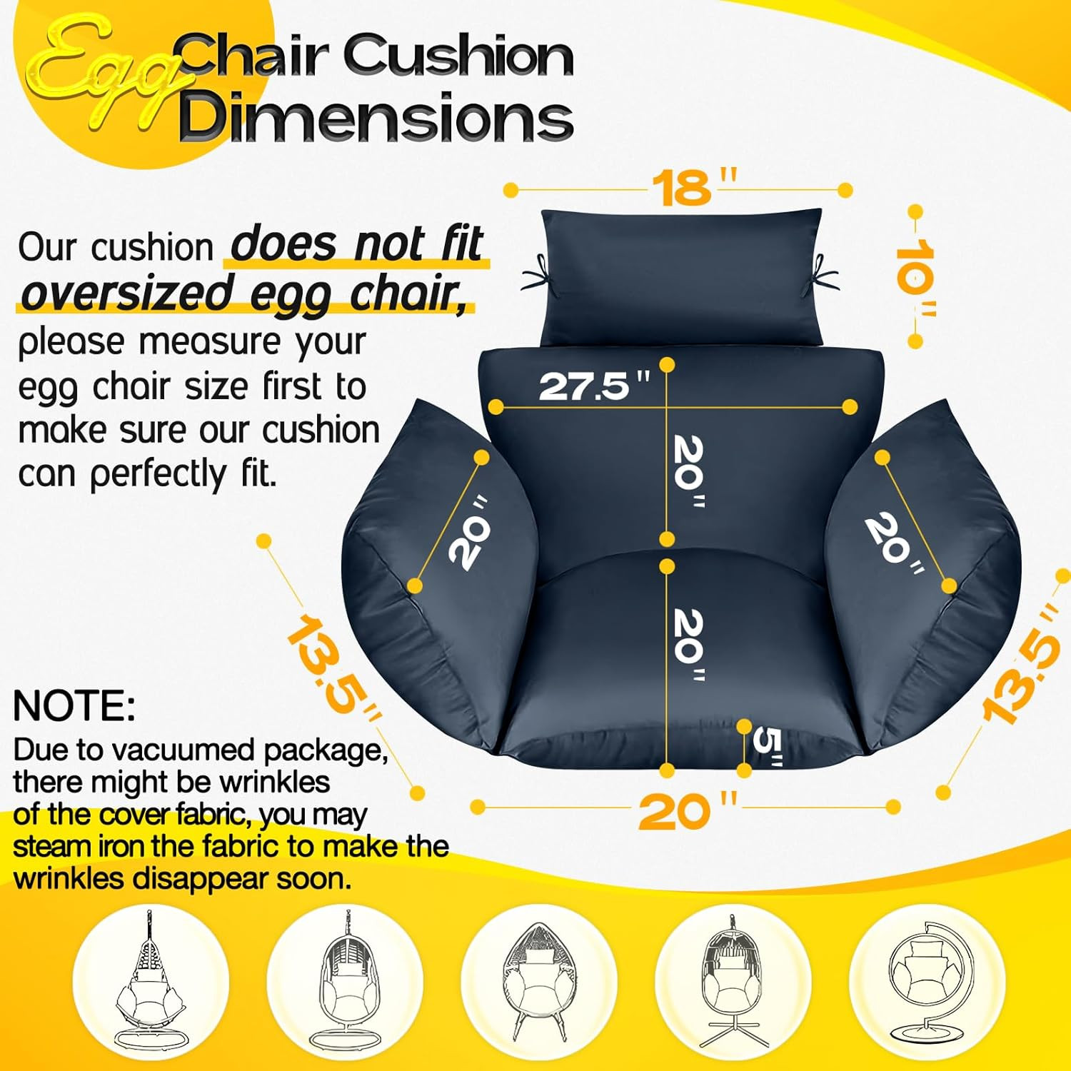 MAGIC ELEPHANT Egg Chair Cushion, Memory Foam Indoor Outdoor Hanging Egg Chair C