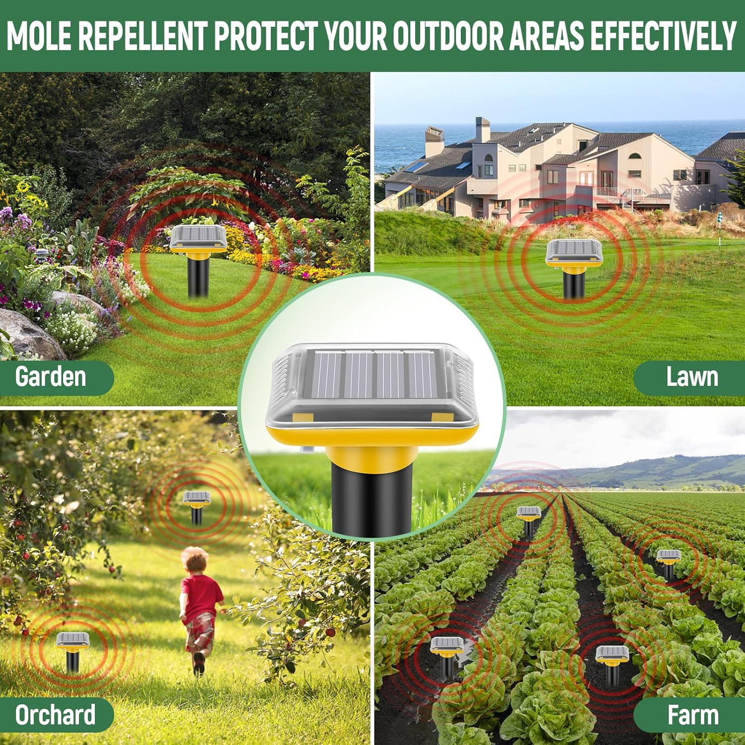 Solar-Powered Ultrasonic Mole and Gopher Repellent - 6 Pack