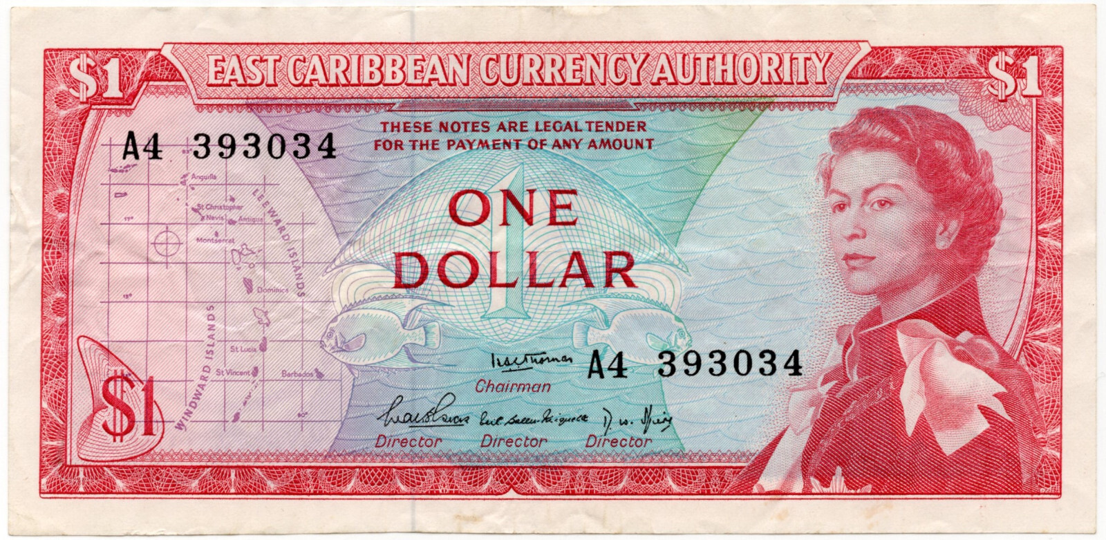 East Caribbean 1965 1 Dollar P13a VF