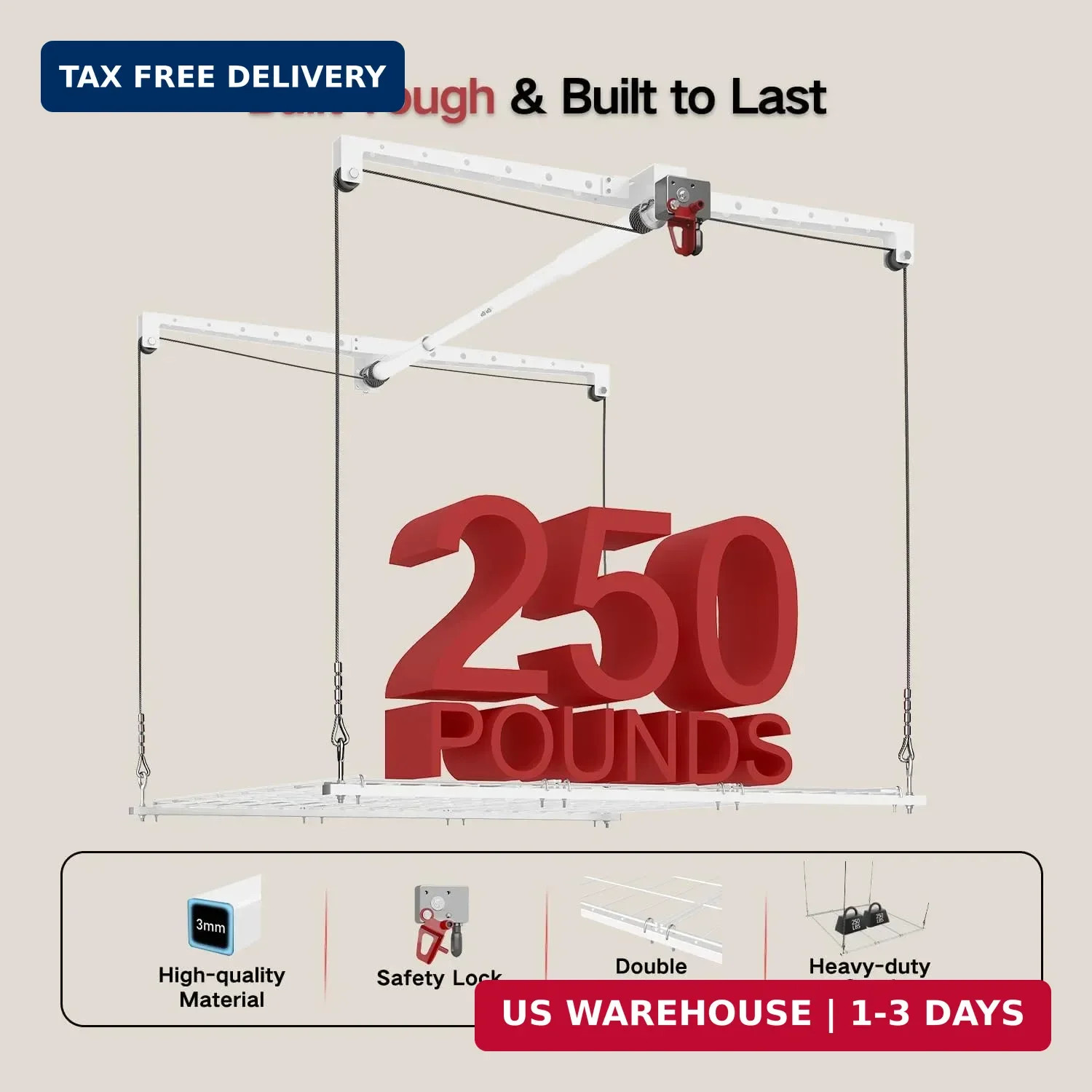 Overhead Garage Storage Rack, Adjustable Heavy-duty 4x4 Ft Ceiling Storage Racks