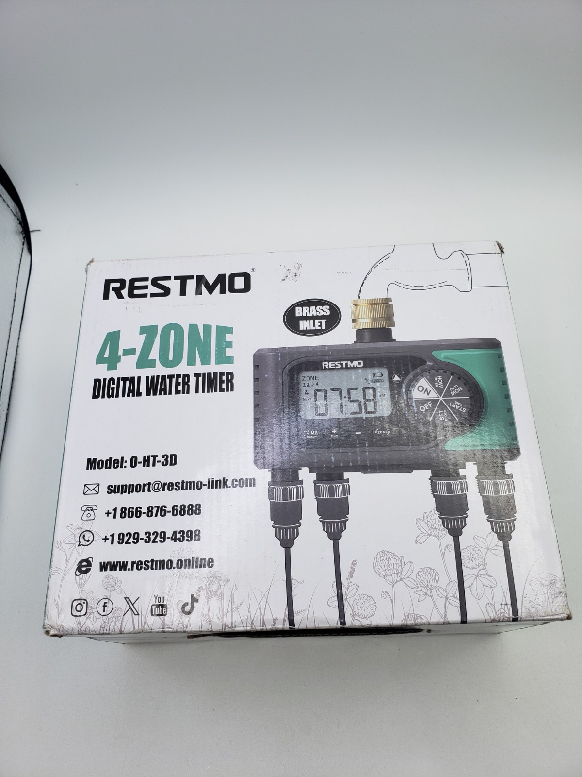 RESTMO 4-Zone Digital Water Timer w/ Brass Inlet 4-Outlet Programmable (0-HT-3D)