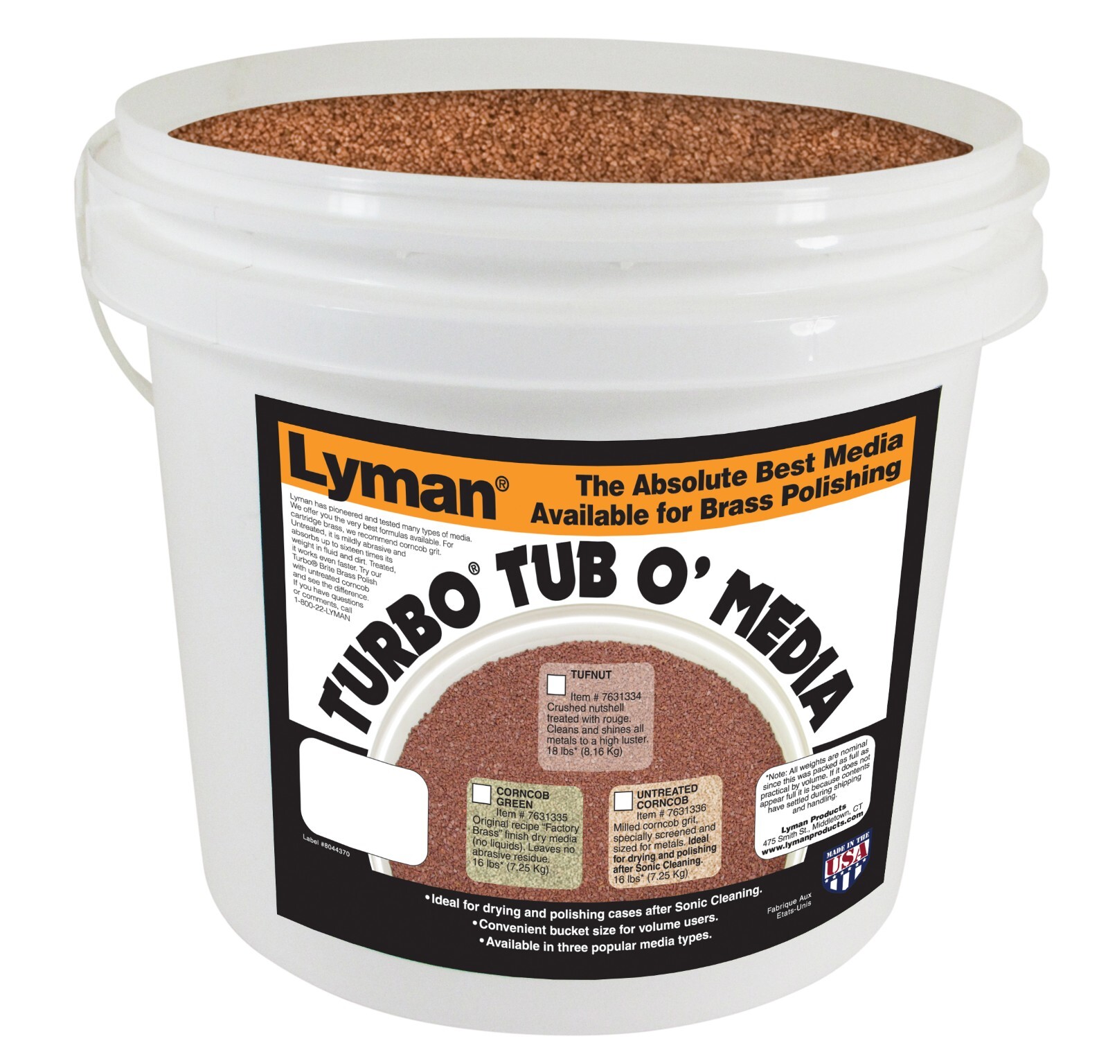 Lyman Turbo Tumbler Media - Large Tub of Corncob or Tufnut, Treated or Untreated