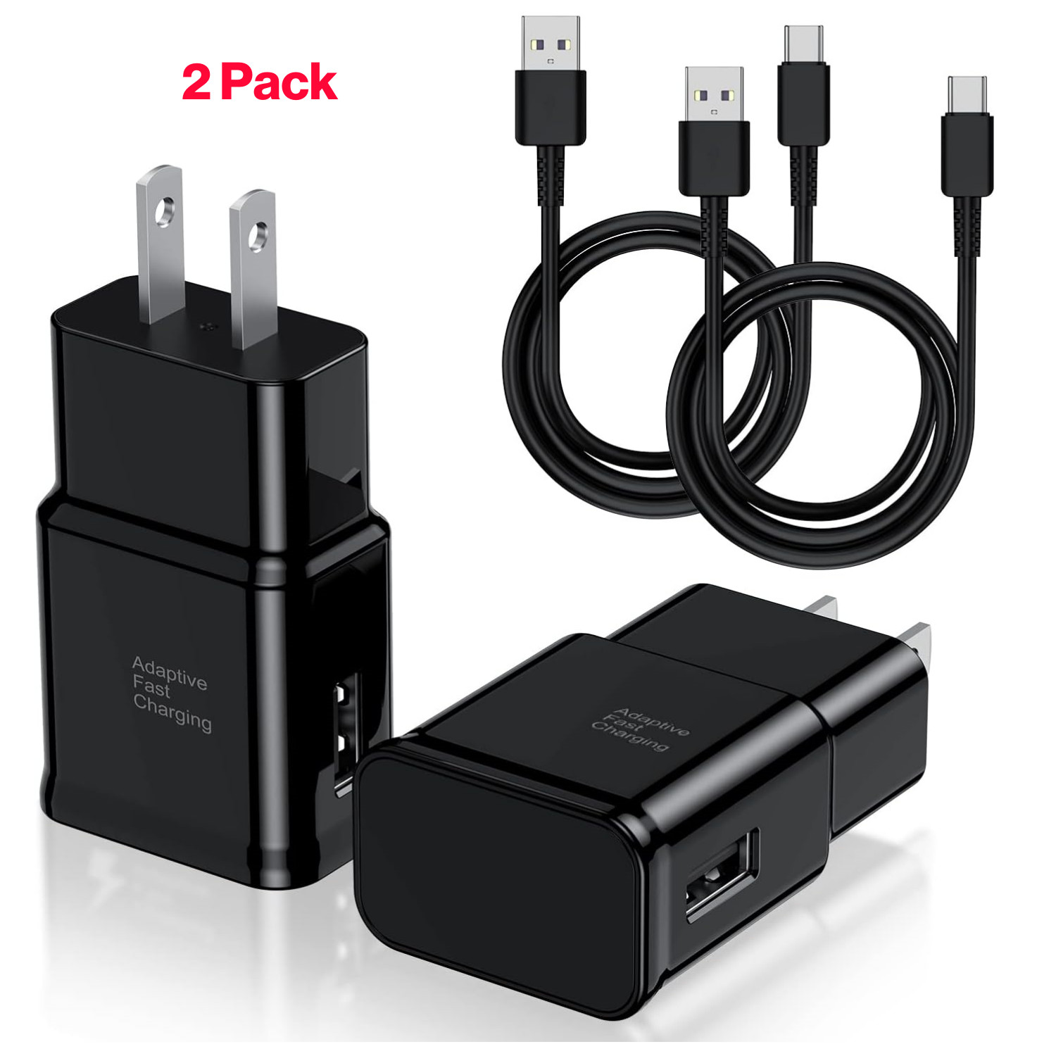 [2 Pack] Samsung Galaxy Home Type-C Fast Charging Wall Chargers- 3ft Cable