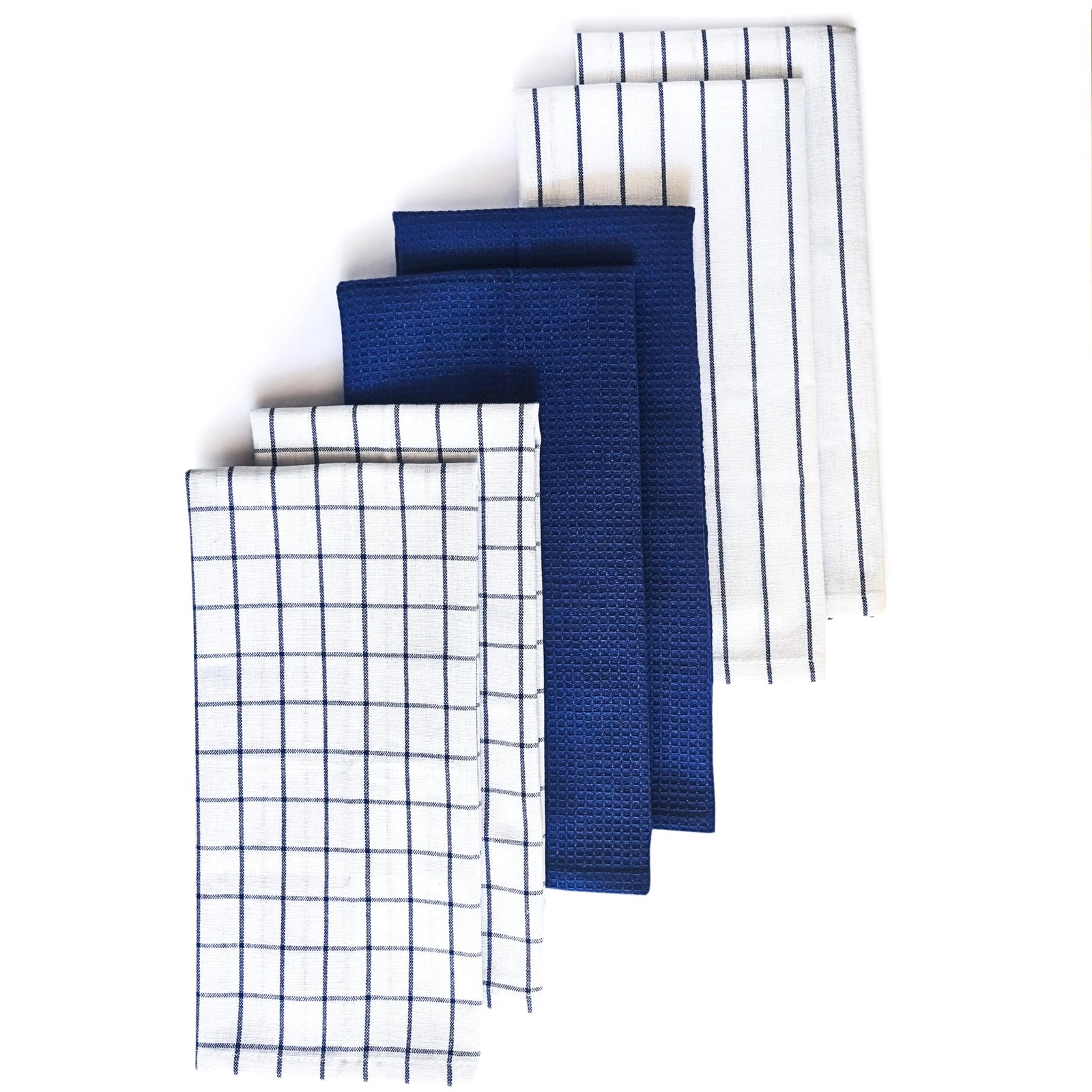 Cotton Dish Towels For Kitchen Drying - Highly Absorbent Wide Navy Blue Strip...