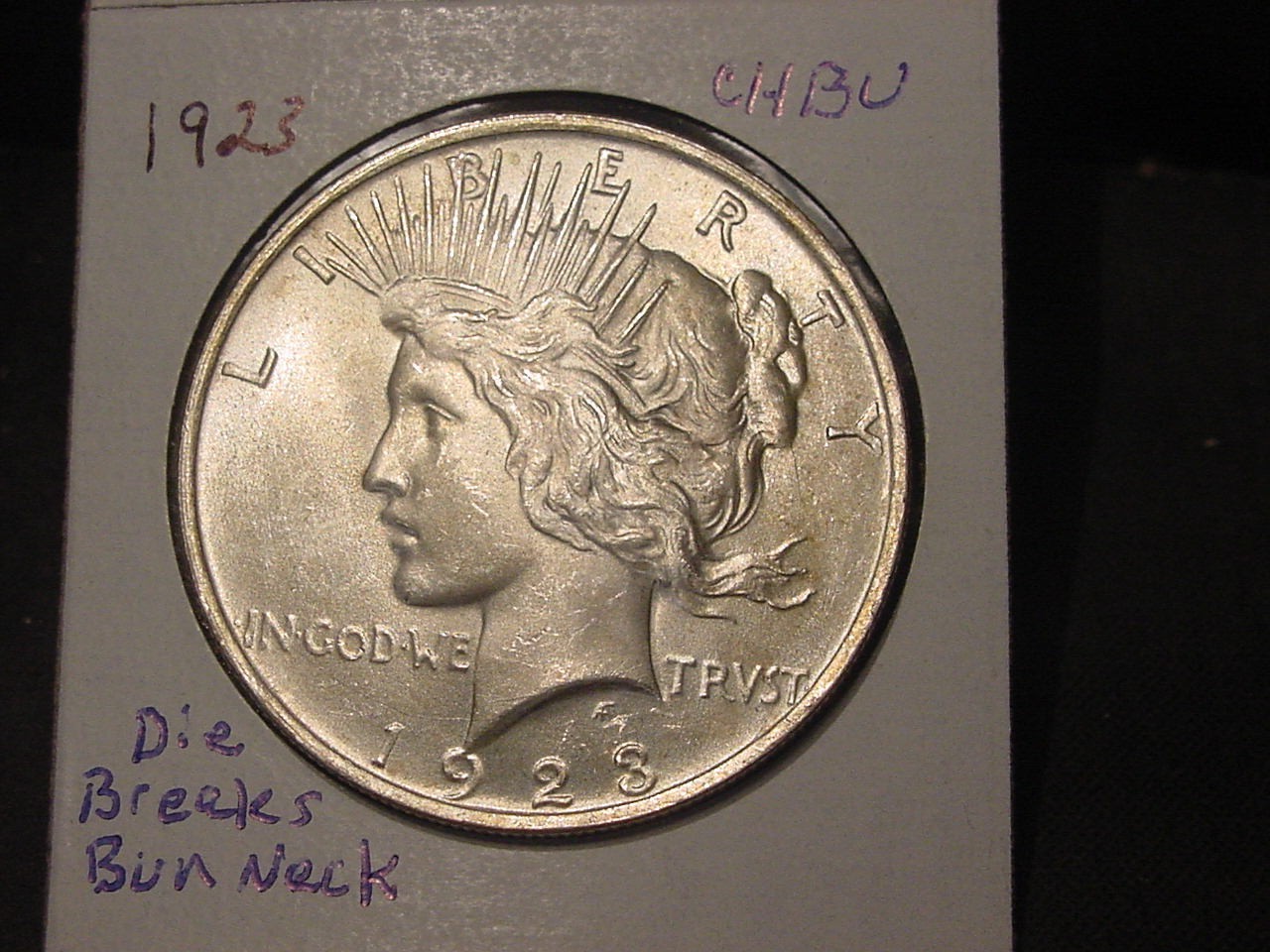 1923 PEACE DOLLAR ORIGINAL FROSTY CHOICE BU DIE BREAKS BUN AND NECK NICE COIN