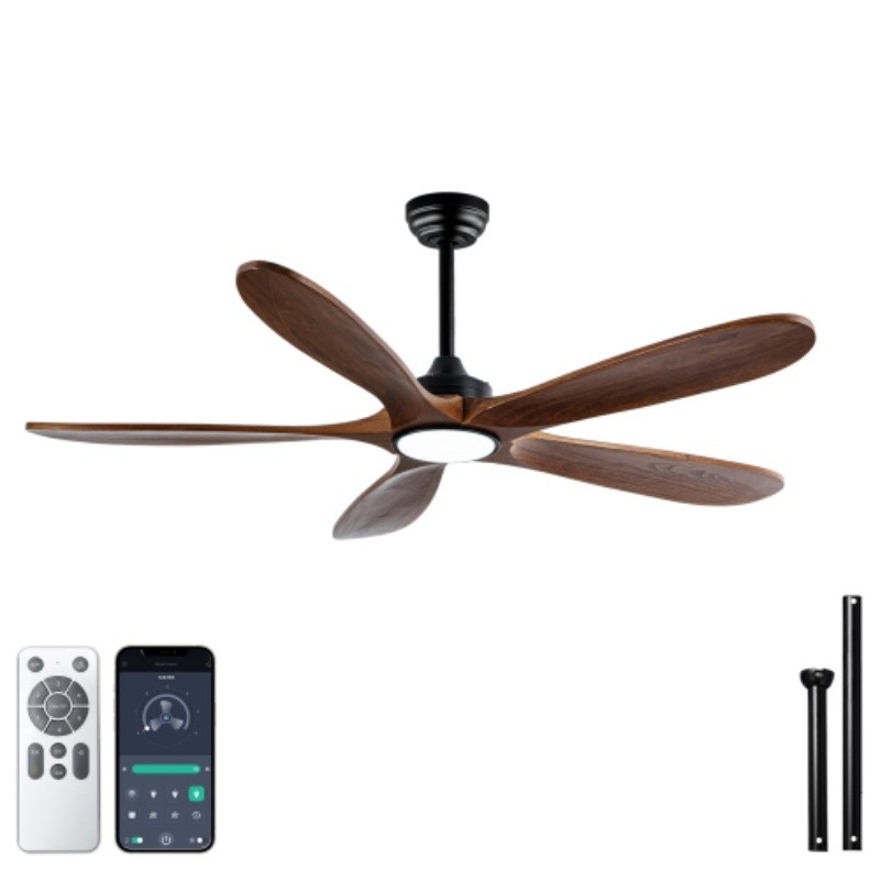 52" Modern Solid Wood Ceiling Fan w/Light 3CCT Noiseless Reversible APP/Remote